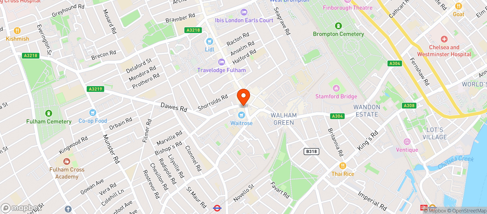Map showing Waitrose Fulham