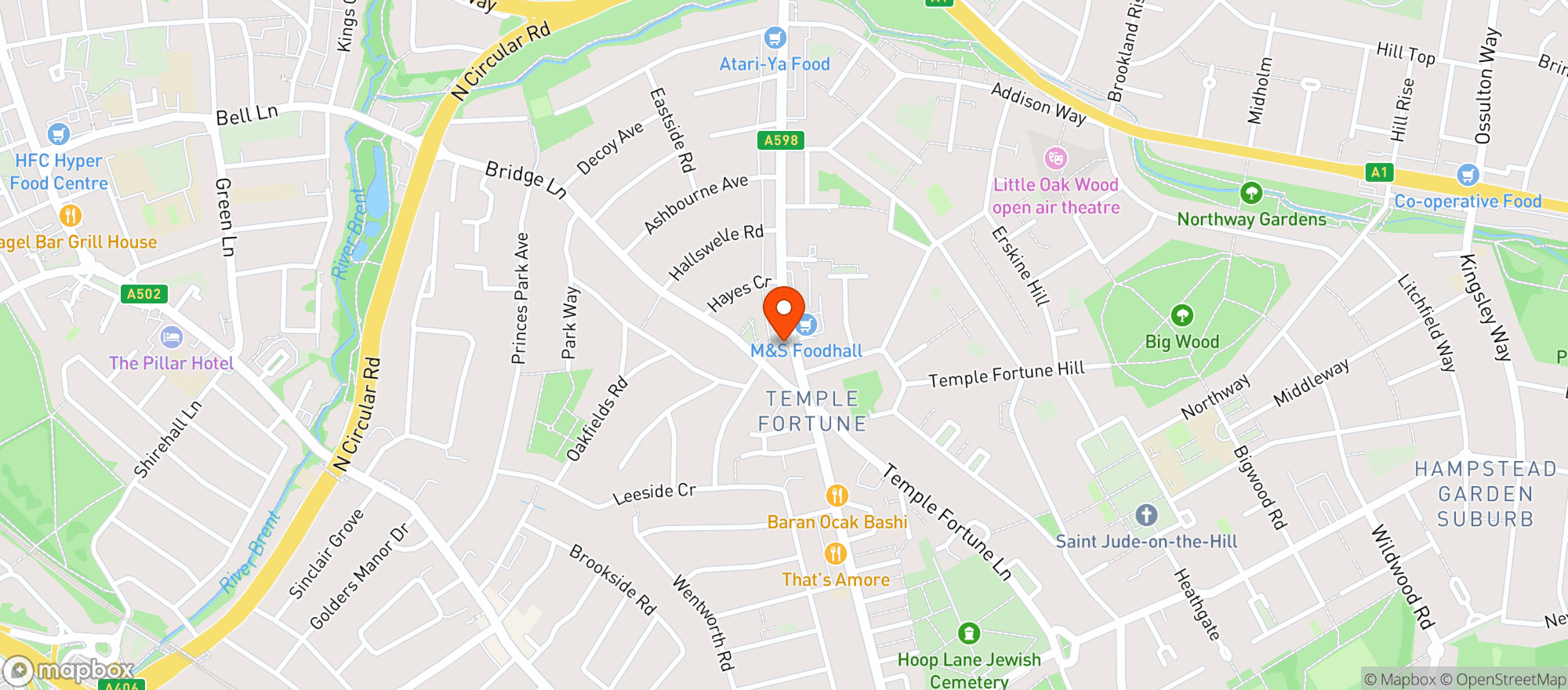 Map showing Waitrose Temple Fortune