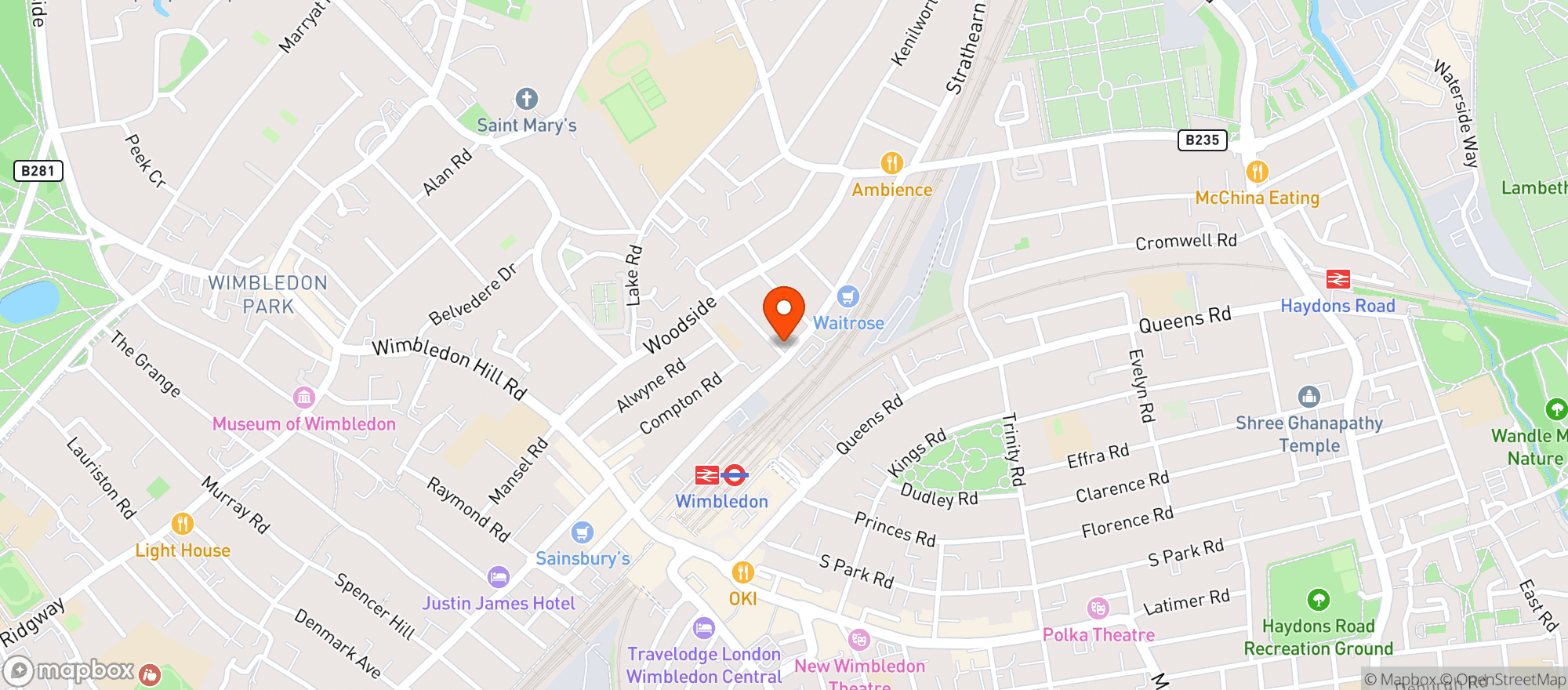 Map showing Waitrose Wimbledon