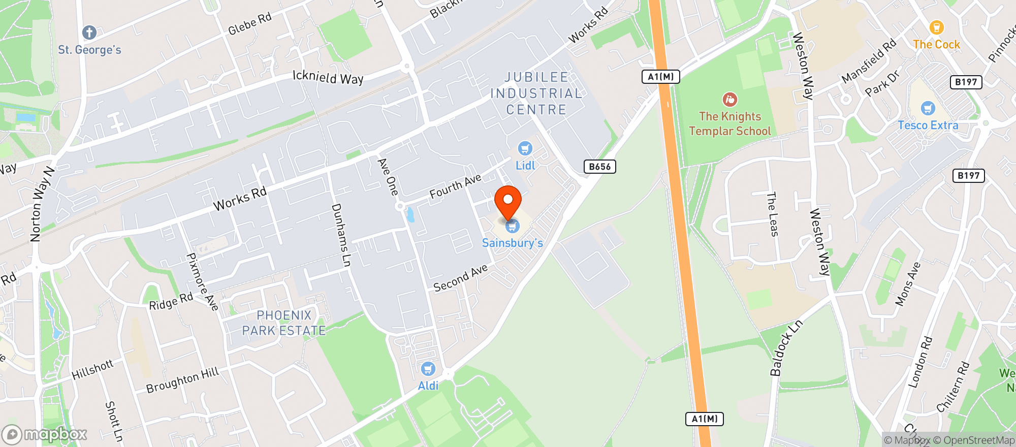 Map showing Sainsburys Letchworth