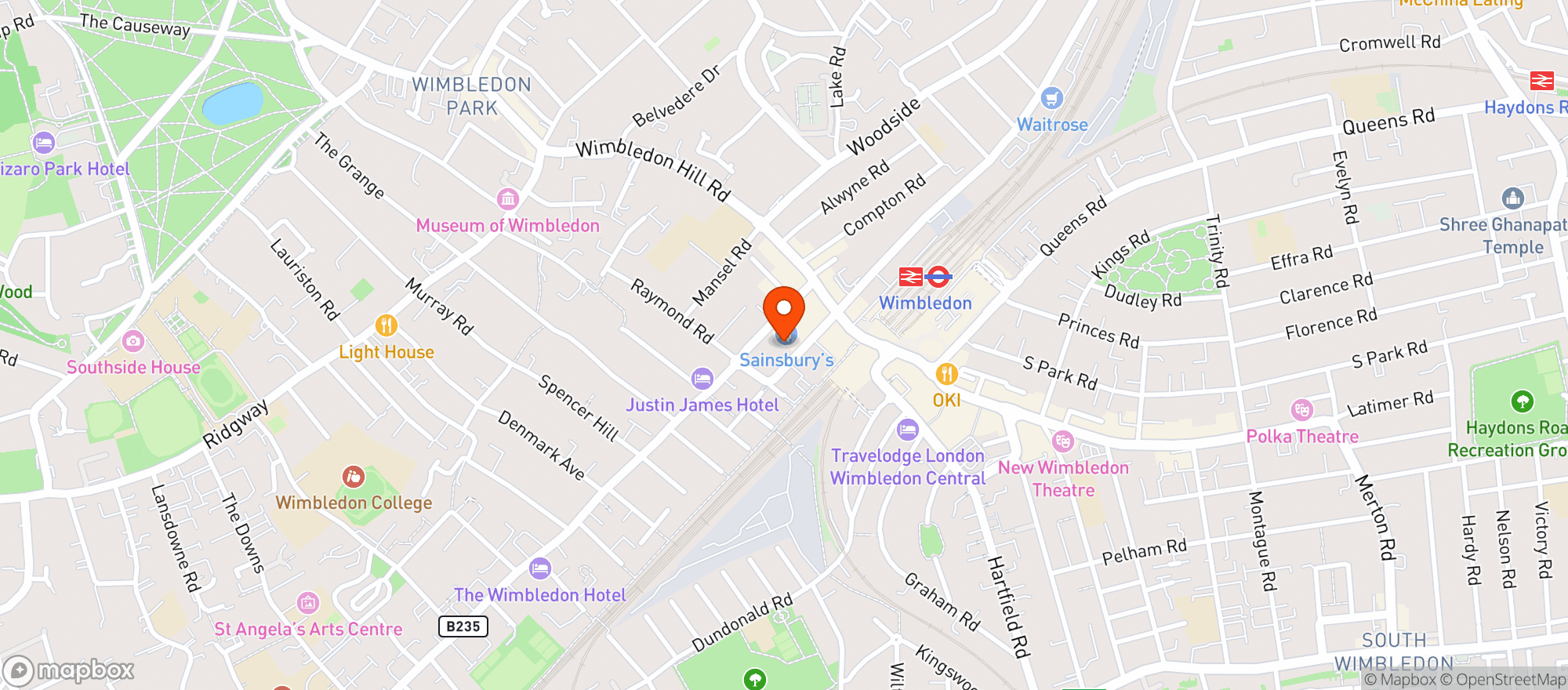 Map showing Sainsburys Wimbledon
