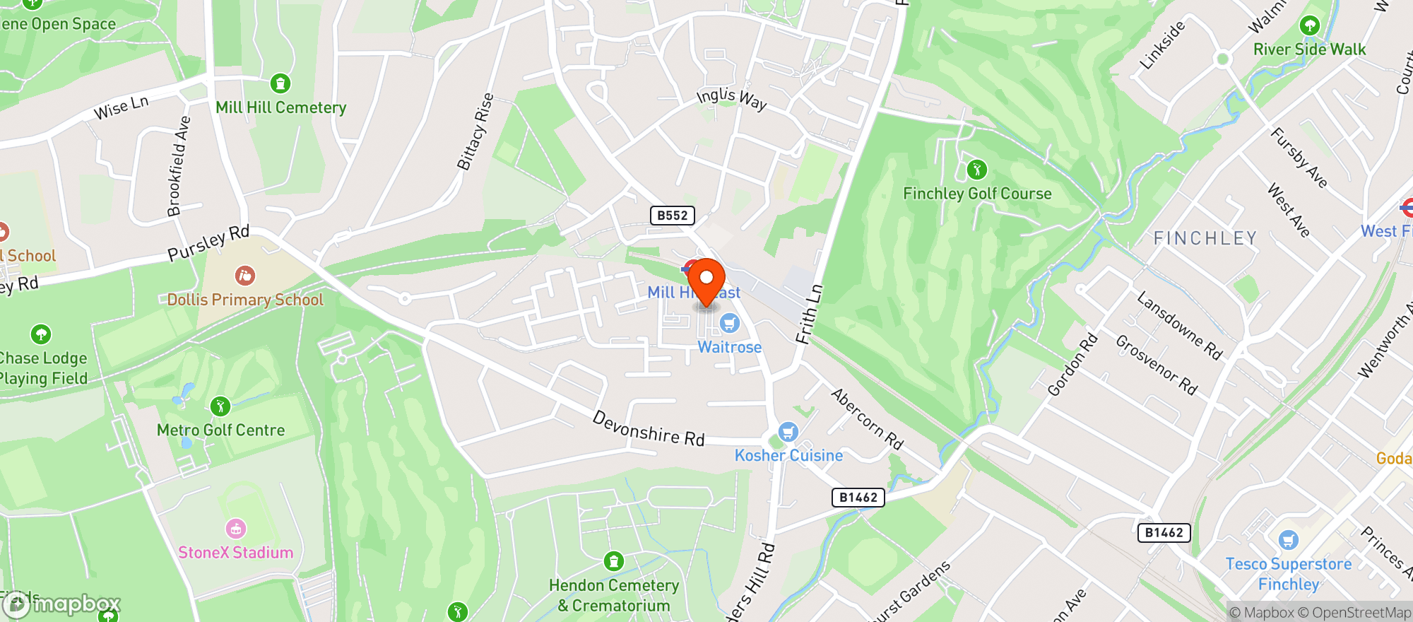 Map showing Waitrose Mill Hill