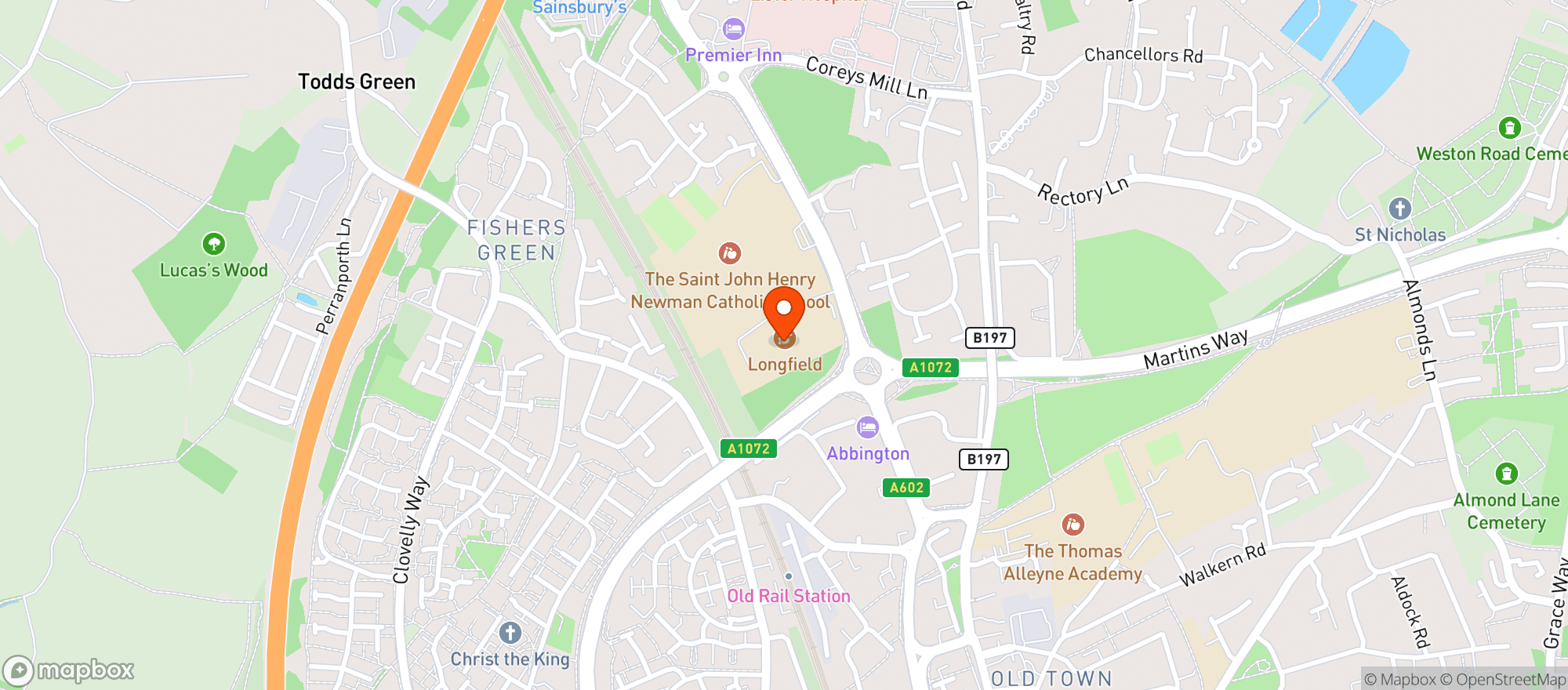 Map showing Sainsburys Coreys Mill
