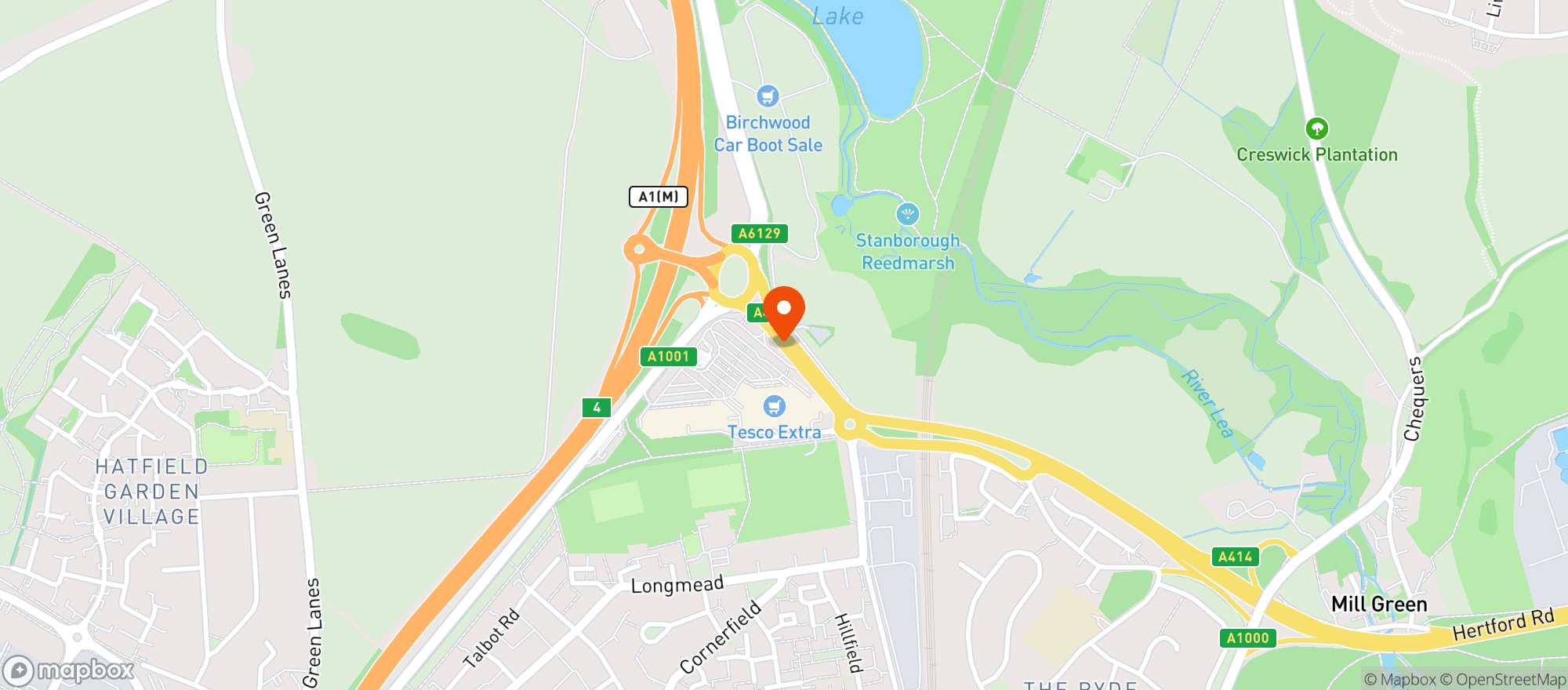 Map showing Tesco Extra Hatfield