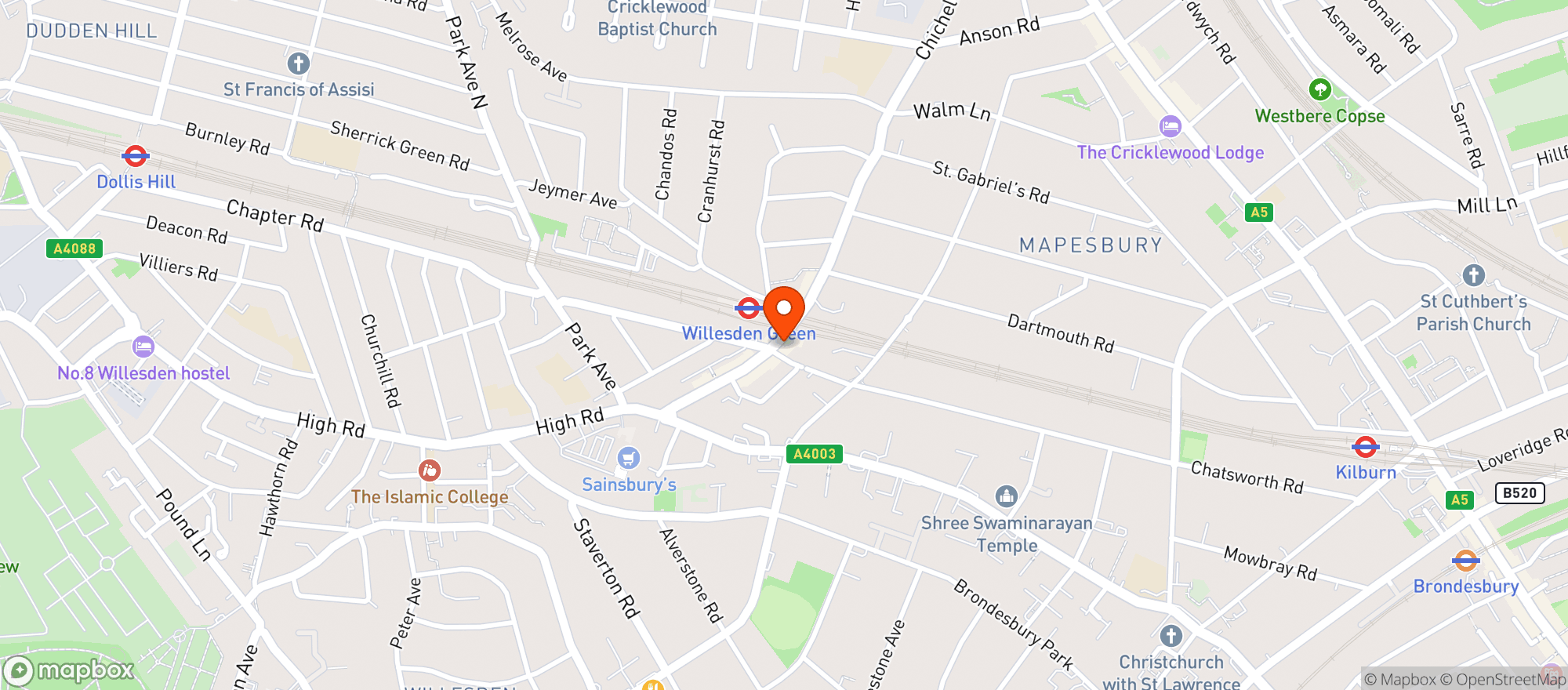 Map showing Beer & Burger Willesden