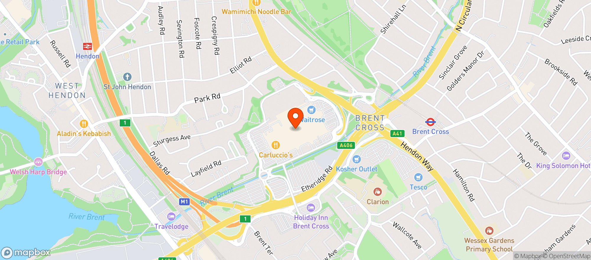 Map showing Waitrose Brent Cross