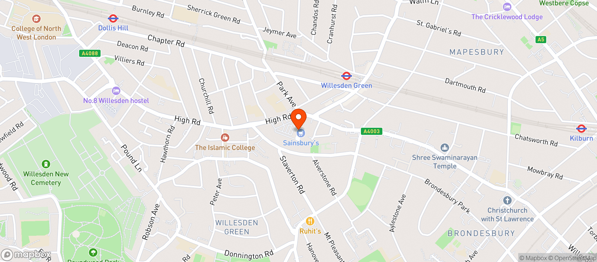 Map showing Sainsburys Willesden Green