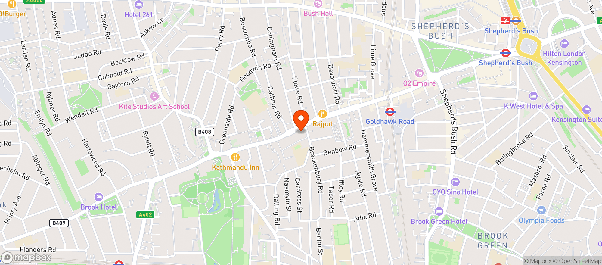 Map showing Majestic Shepherds Bush