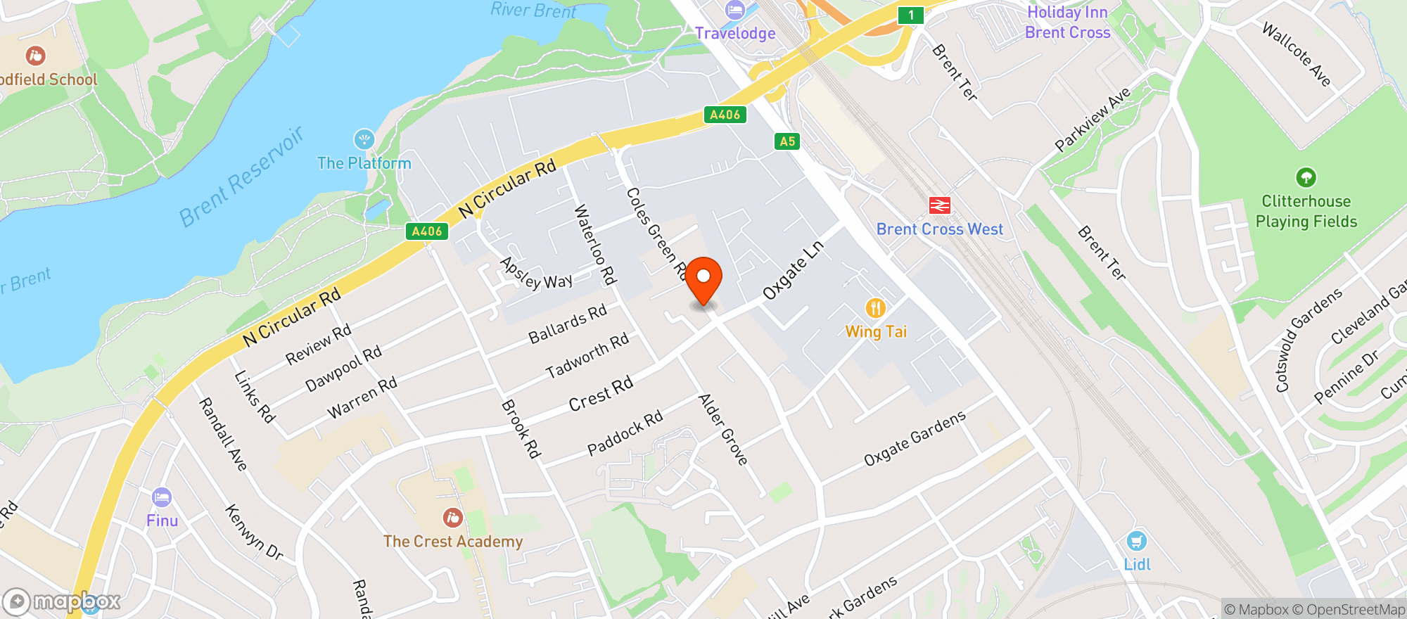 Map showing Mini Market (Oxgate Court Parade)