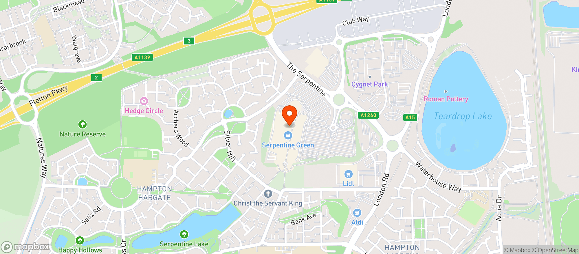 Map showing Tesco Extra Peterborough