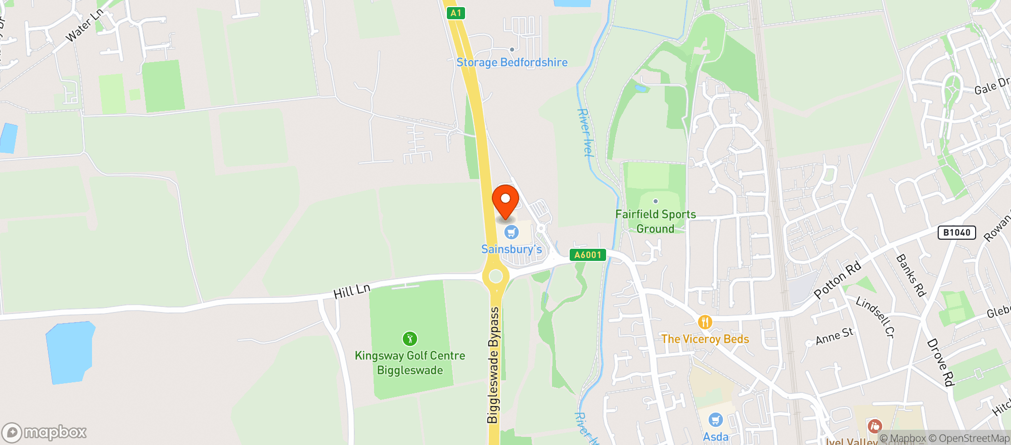 Map showing Sainsburys Biggleswade