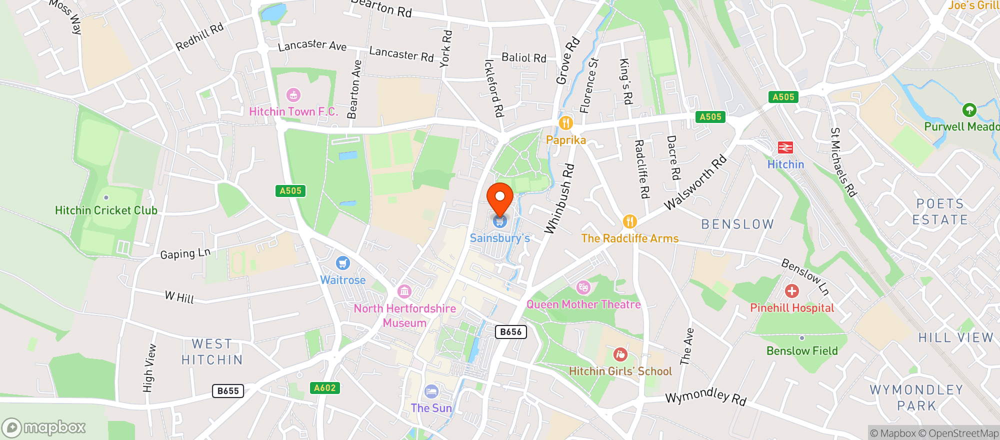 Map showing Sainsburys Hitchin
