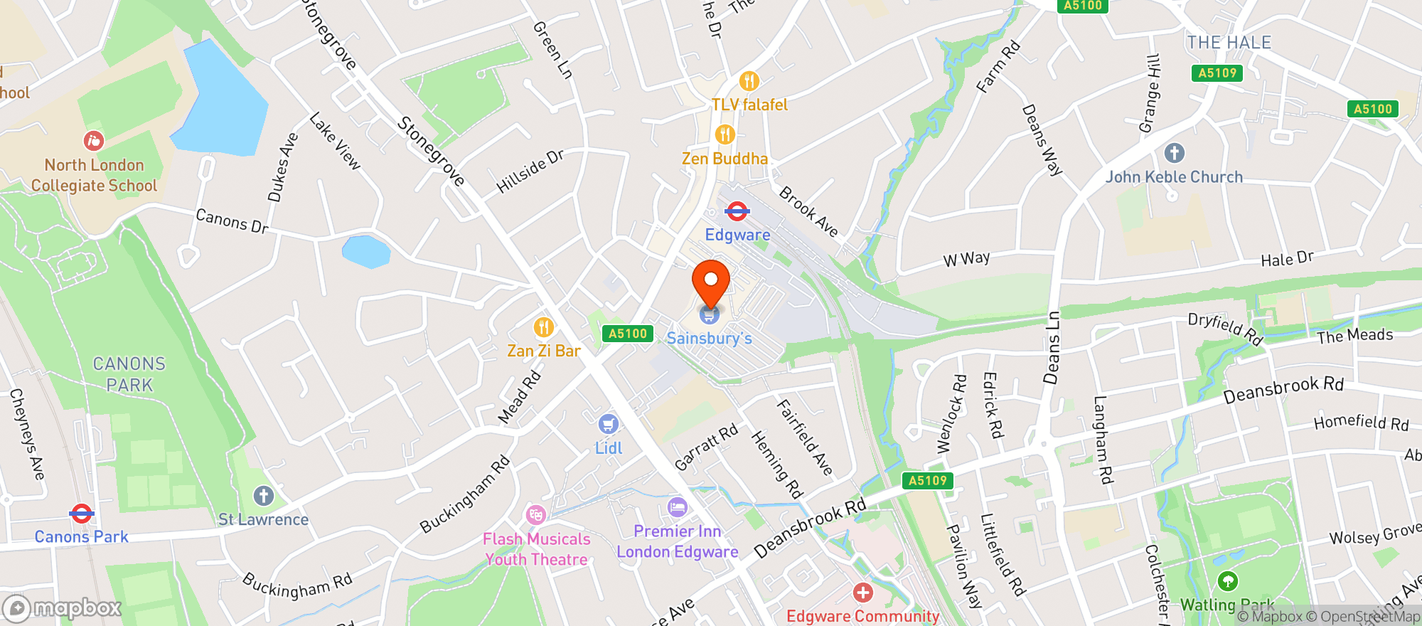 Map showing Sainsburys Edgware