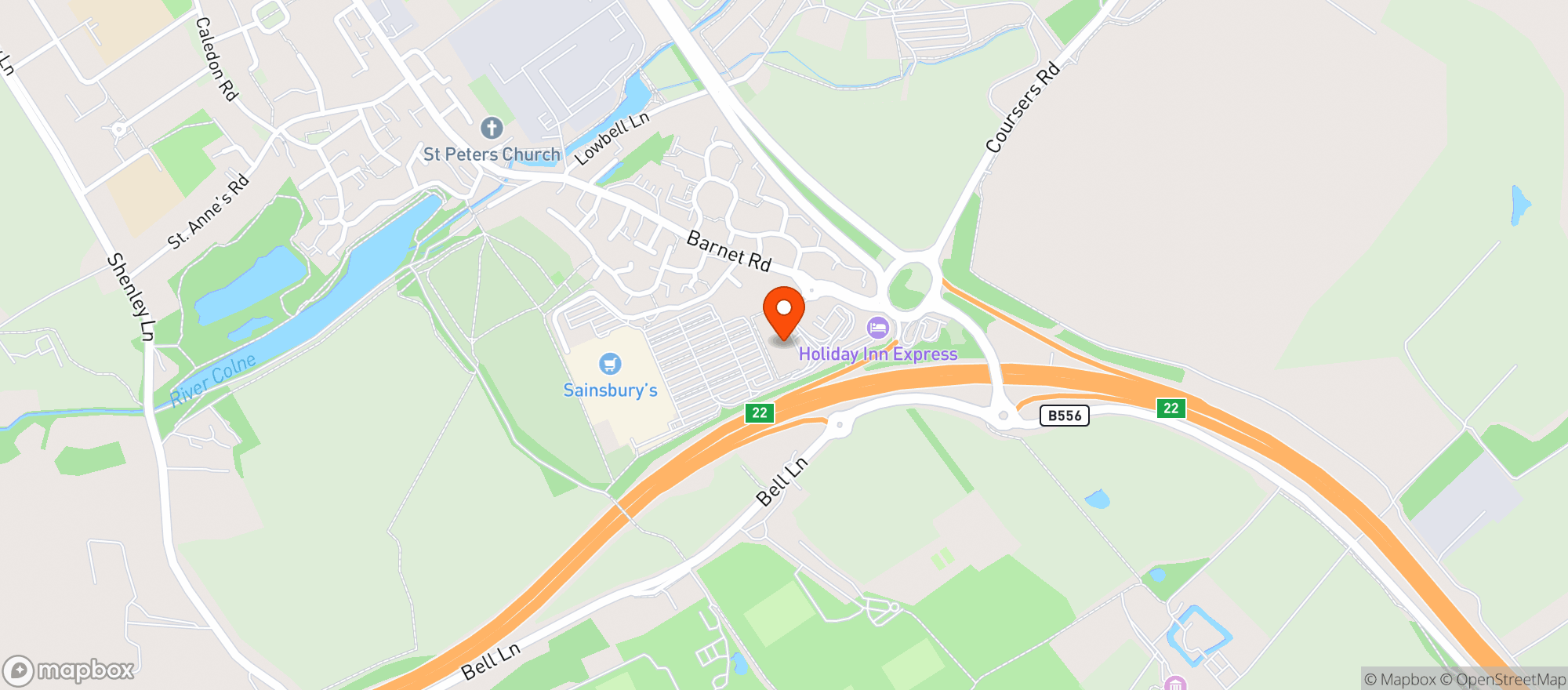 Map showing Sainsburys London Colney