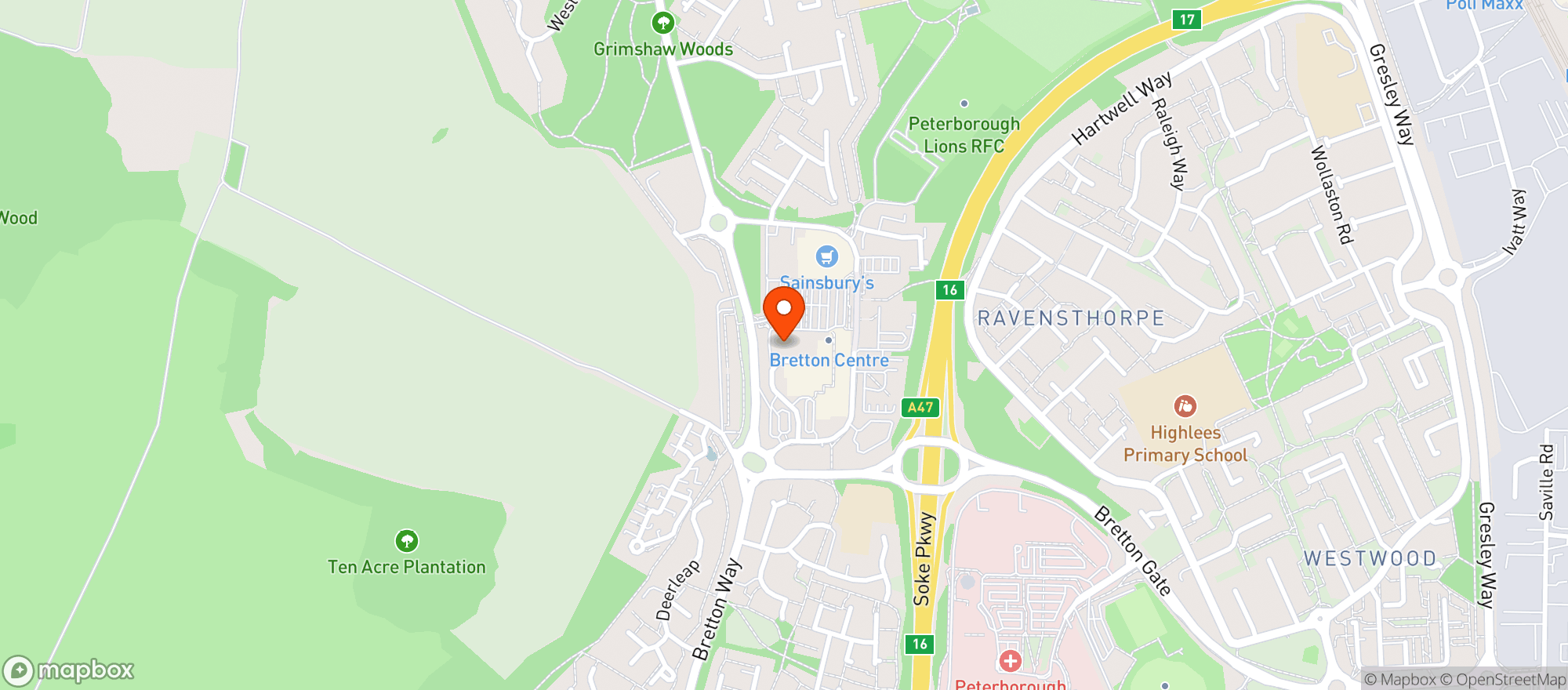 Map showing Sainsburys Bretton