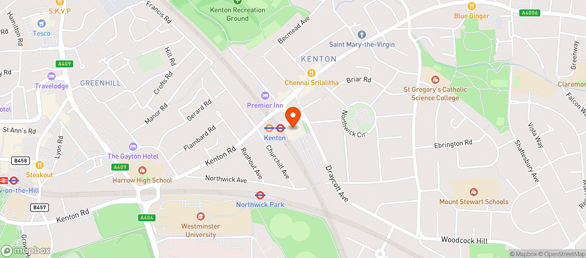 Map showing Sainsburys Kenton