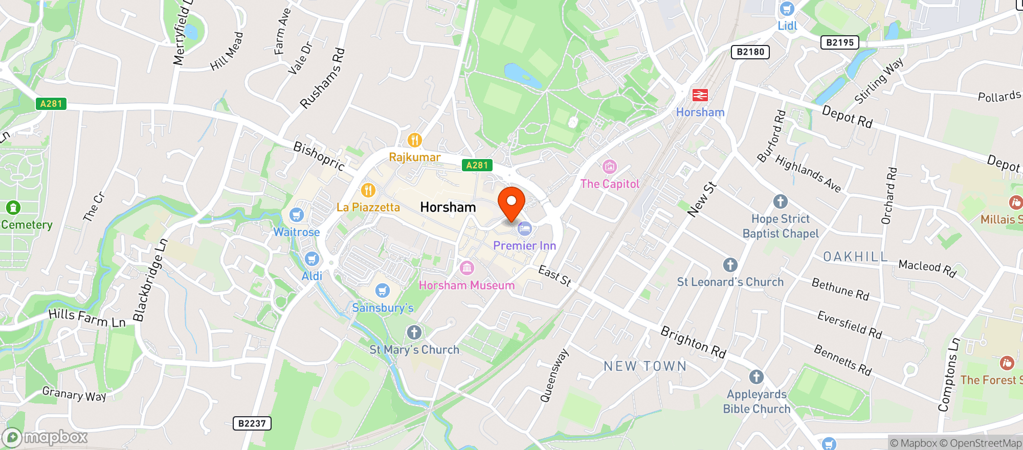Map showing Miller & Carter - Horsham