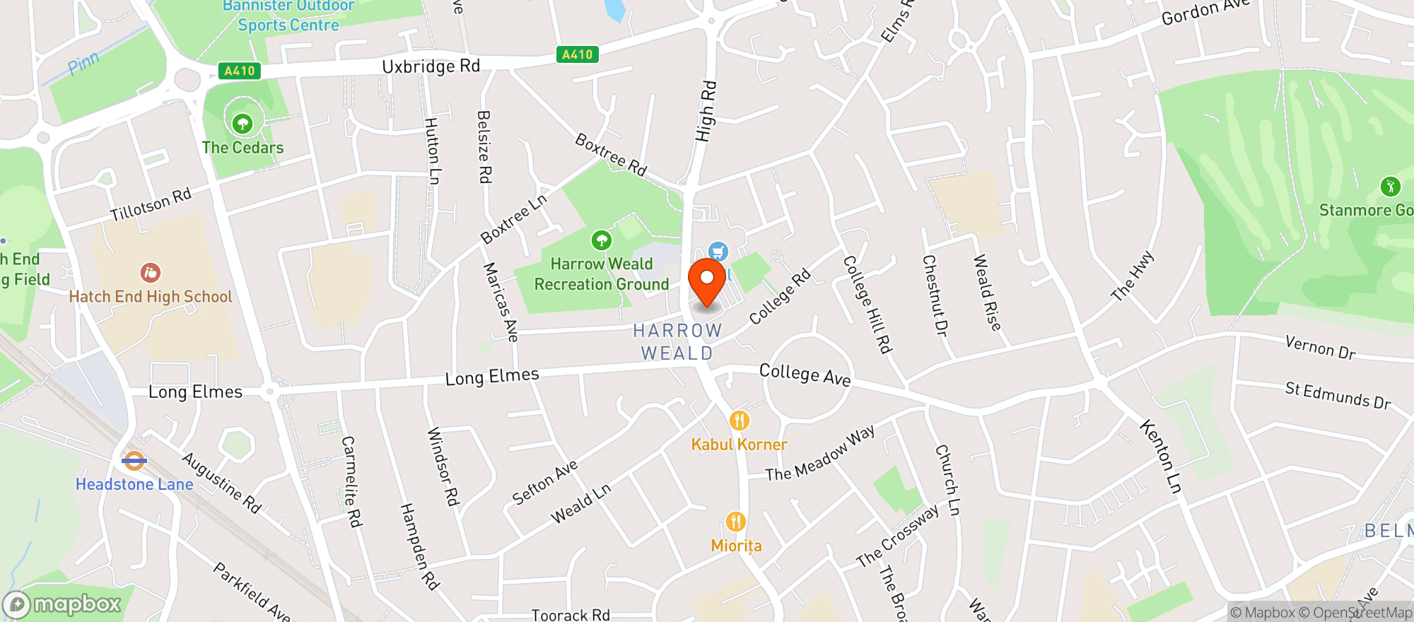 Map showing Waitrose Harrow Weald