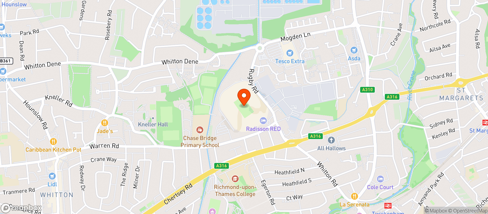 Map showing Twickenham Stadium