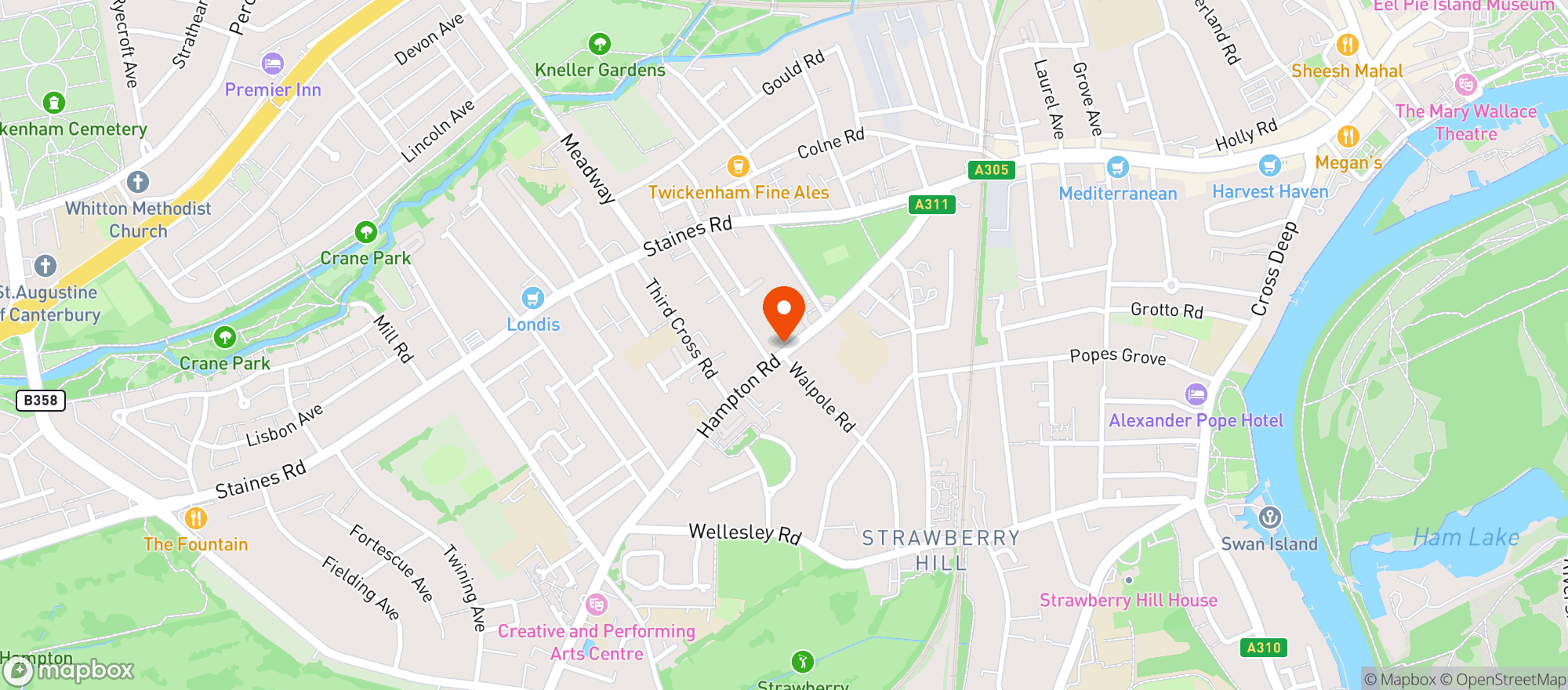 Map showing The Prince Albert, Twickenham