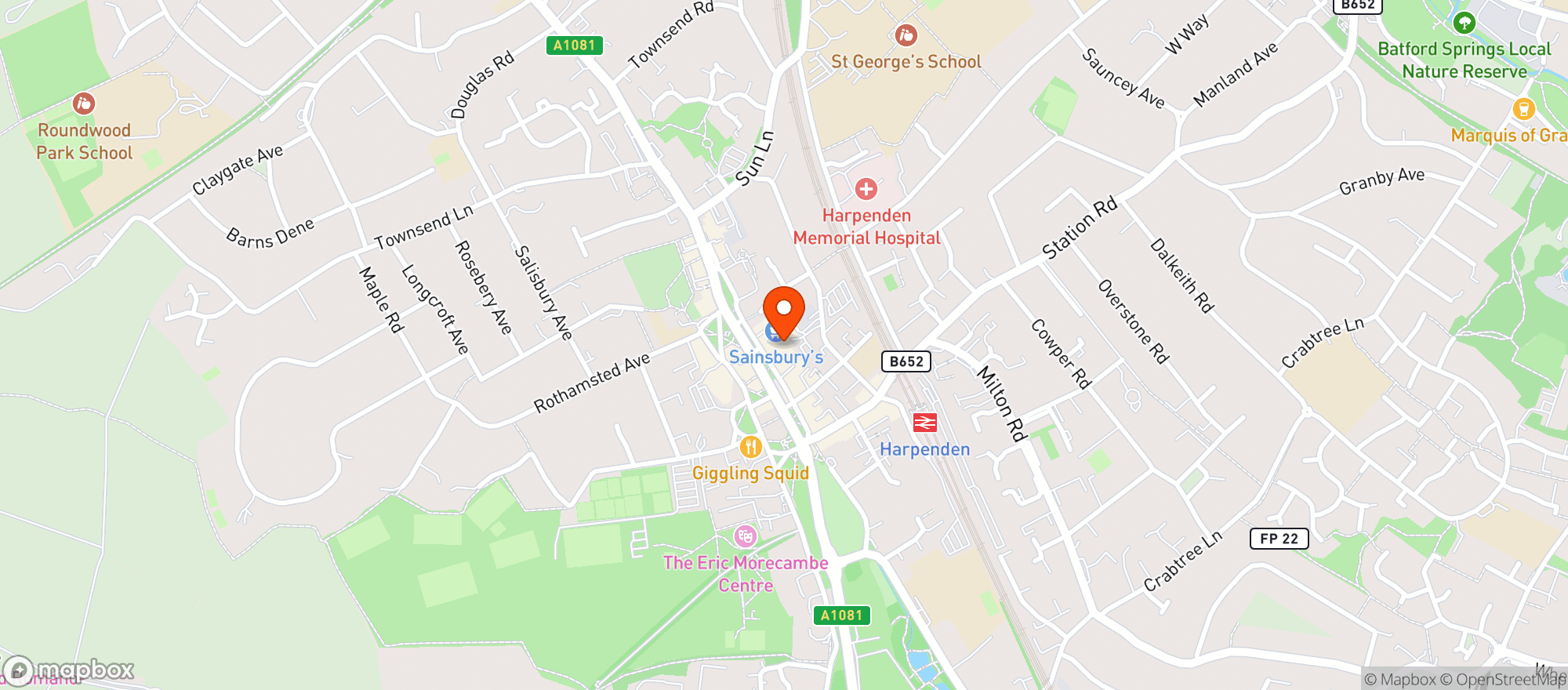Map showing Sainsburys Harpenden