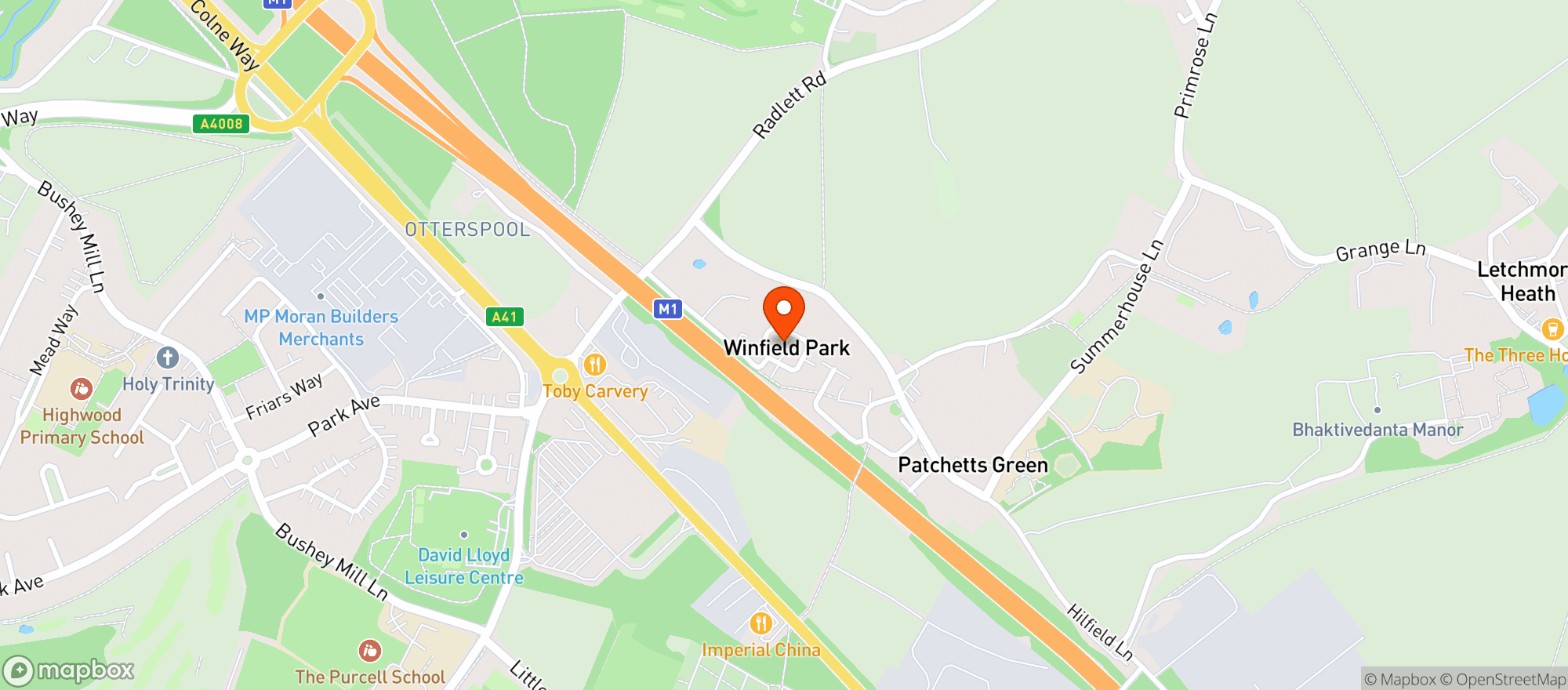 Map showing Toby Carvery - Aldenham