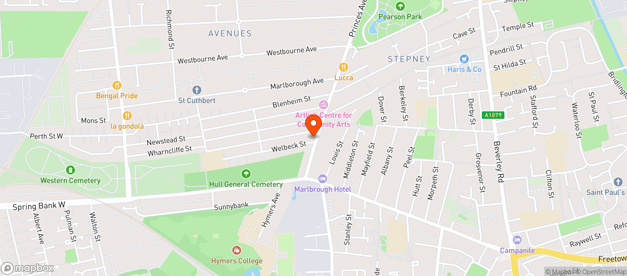 Map showing Marla's Sandwich Shop