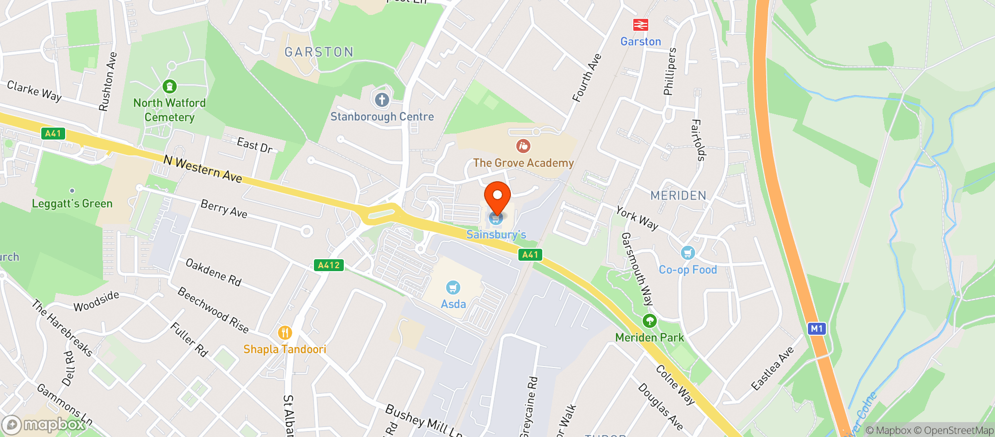 Map showing Sainsburys Dome Roundabout
