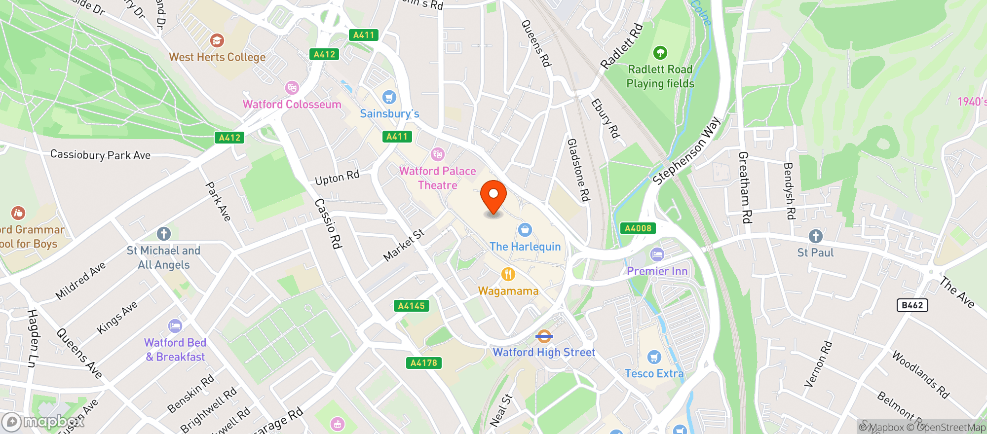 Map showing Boom Battle Bar Watford