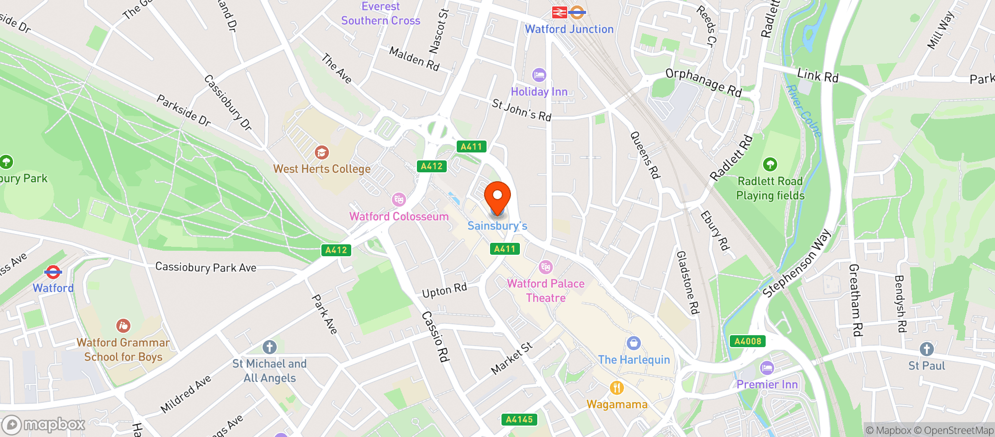 Map showing Sainsburys Watford