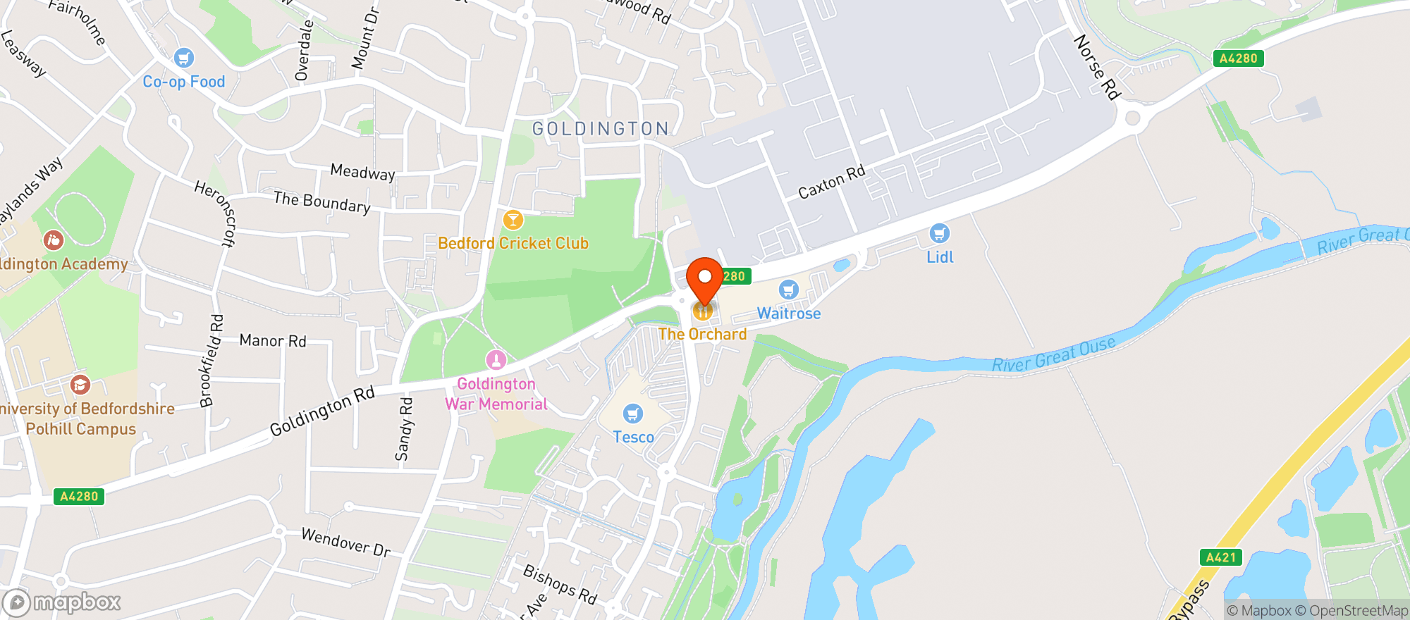 Map showing Waitrose Bedford