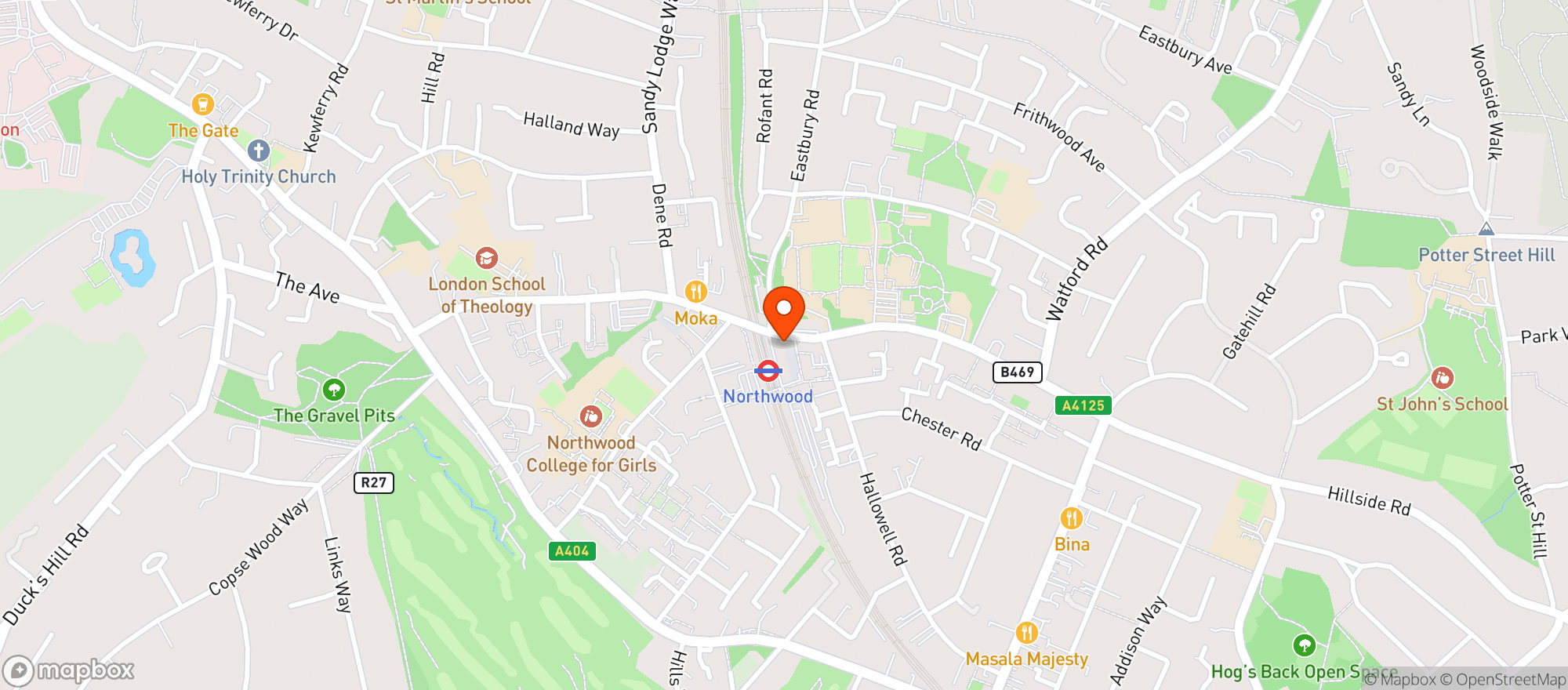 Map showing Waitrose Northwood