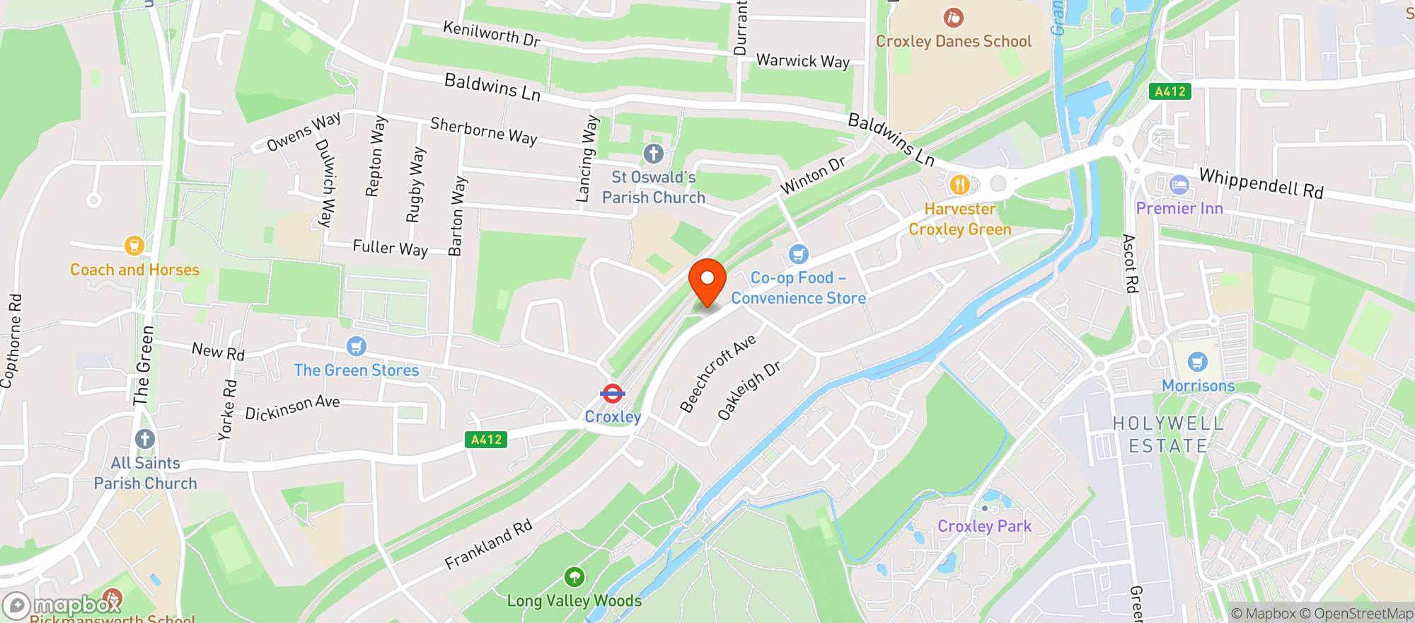 Map showing Harvester - Croxley Green