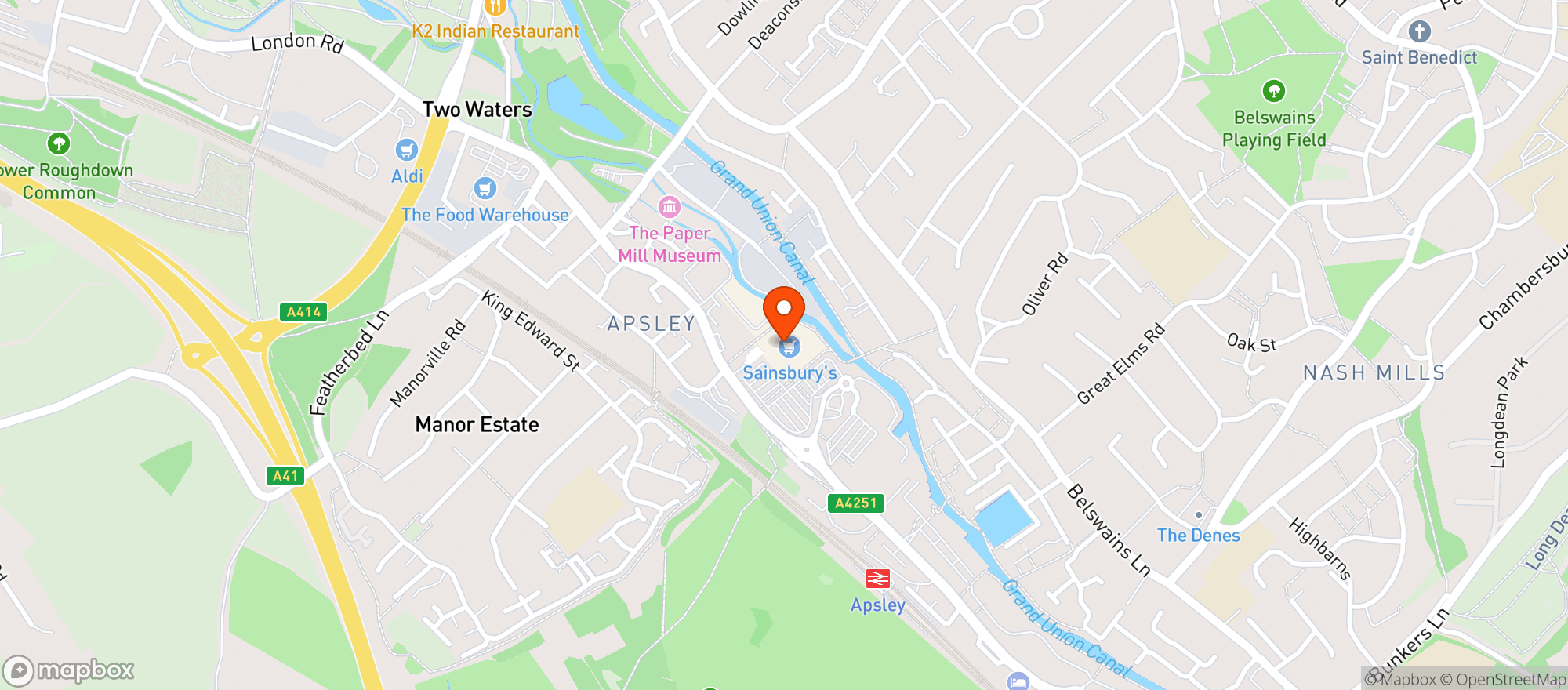 Map showing Sainsburys Apsley Mills