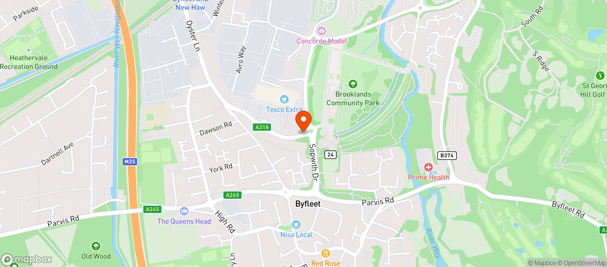 Map showing Tesco Extra Brooklands