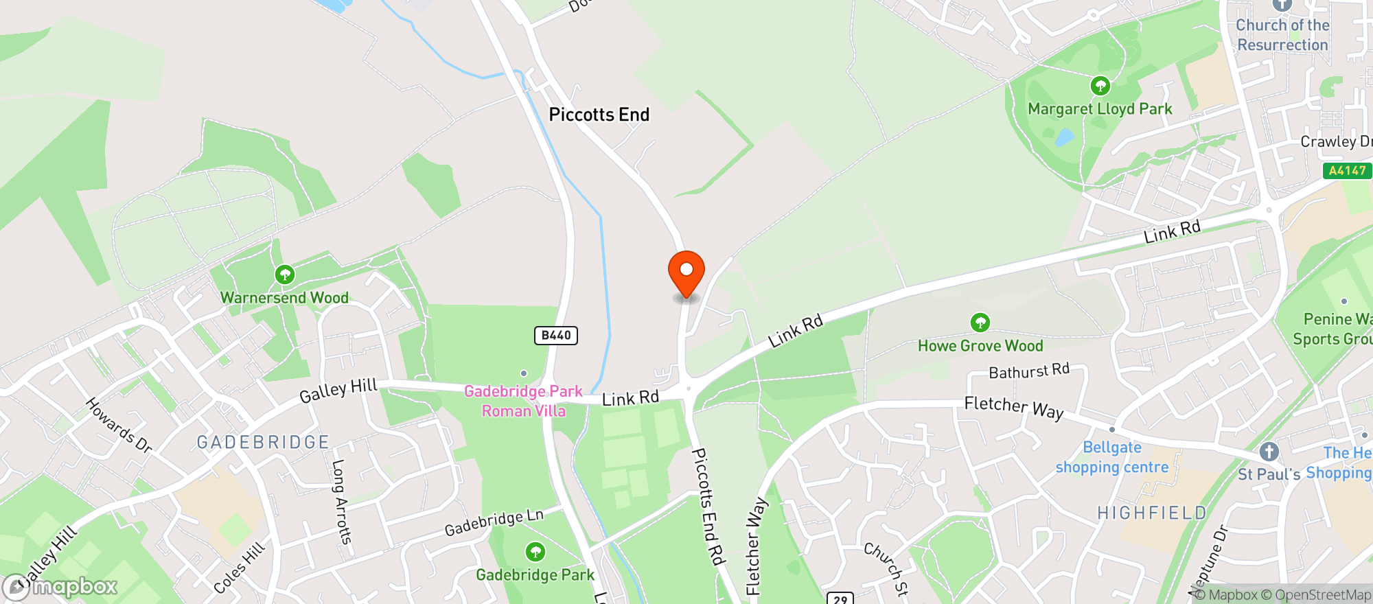 Map showing Marchmont Arms Piccotts End