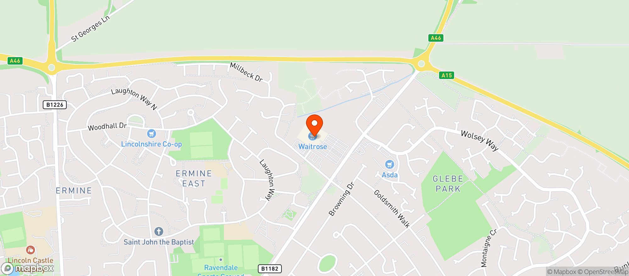 Map showing Waitrose Lincoln