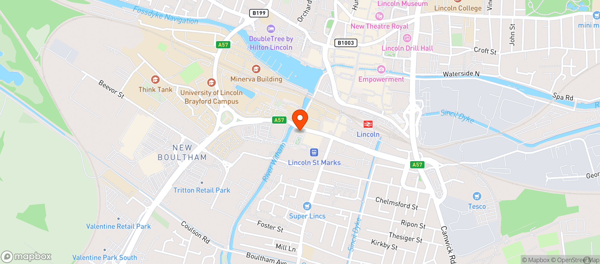 Map showing Toby Carvery - Lincoln