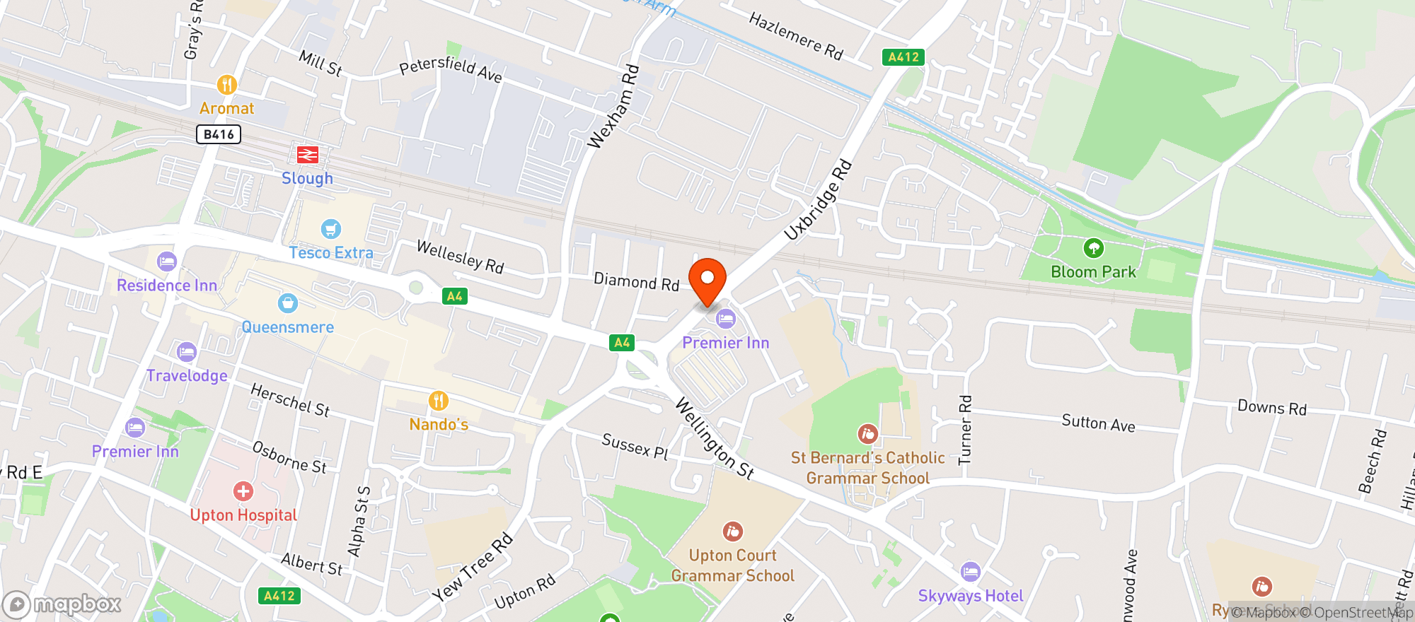 Map showing Sainsburys Slough Uxbridge Road