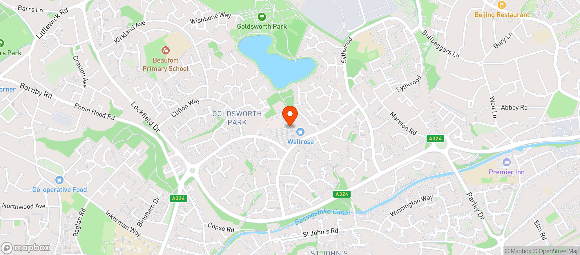 Map showing Waitrose Goldsworth Park