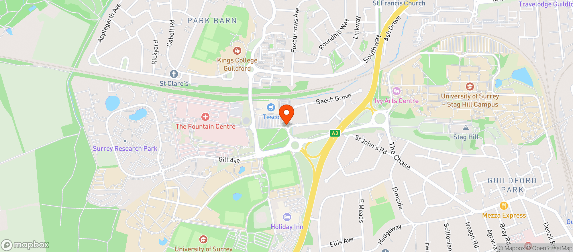 Map showing Tesco Superstore Guildford