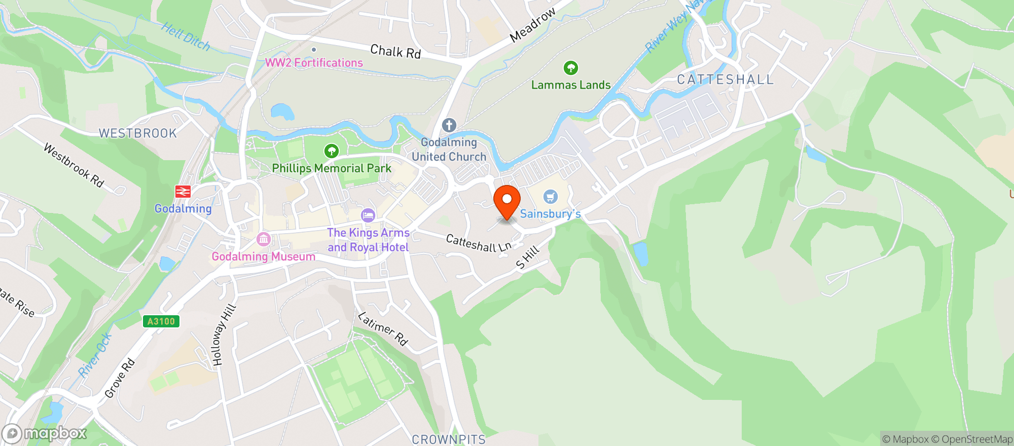 Map showing Sainsburys Godalming