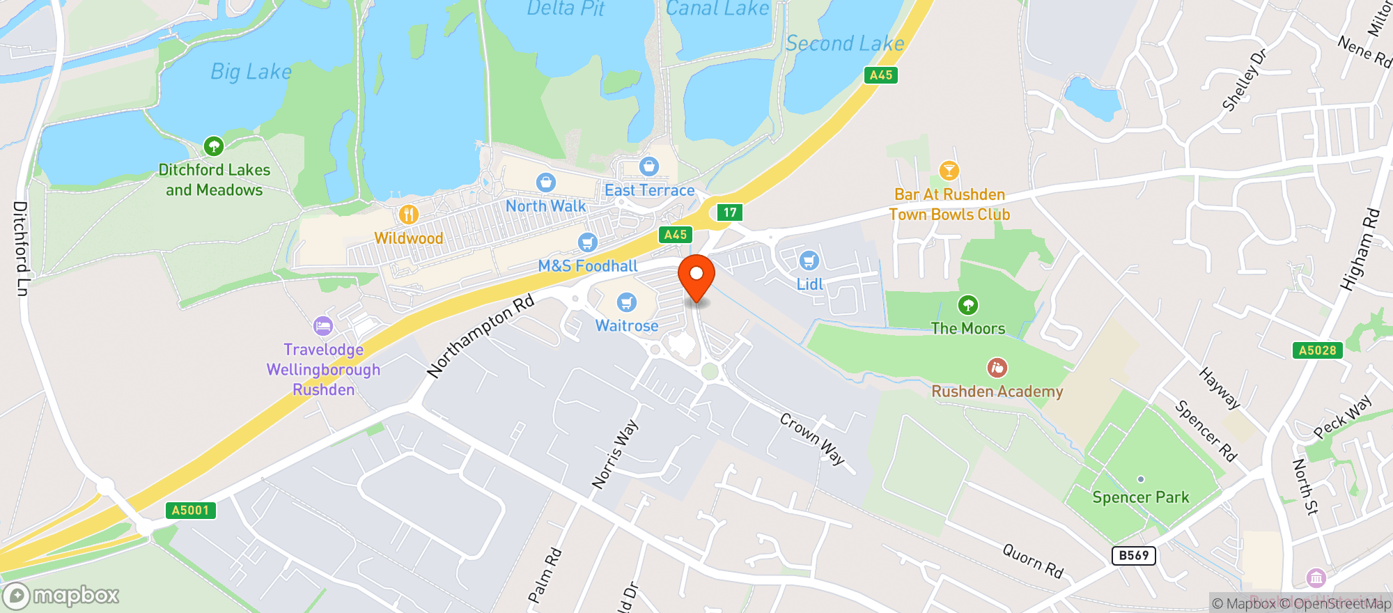 Map showing Waitrose Rushden