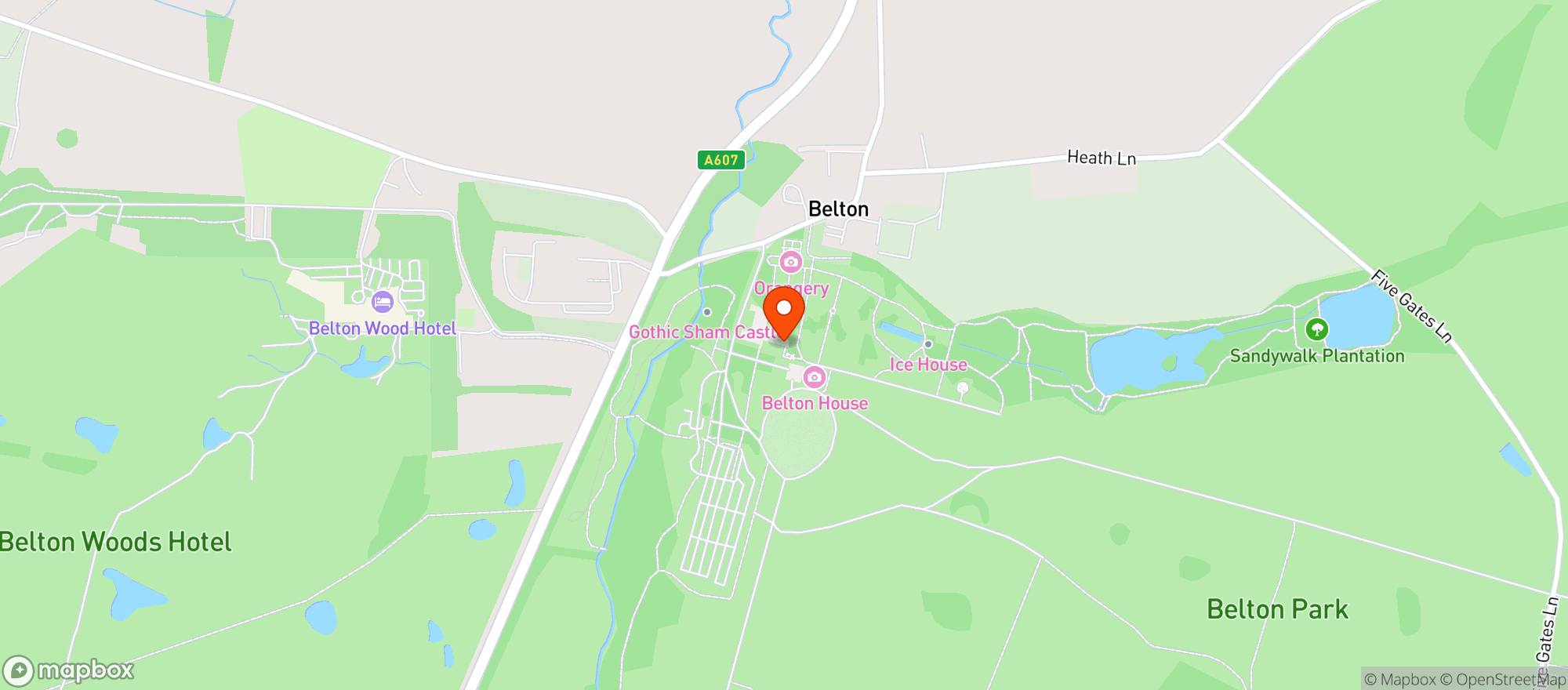 Map showing Belton House, National Trust Gift Shop