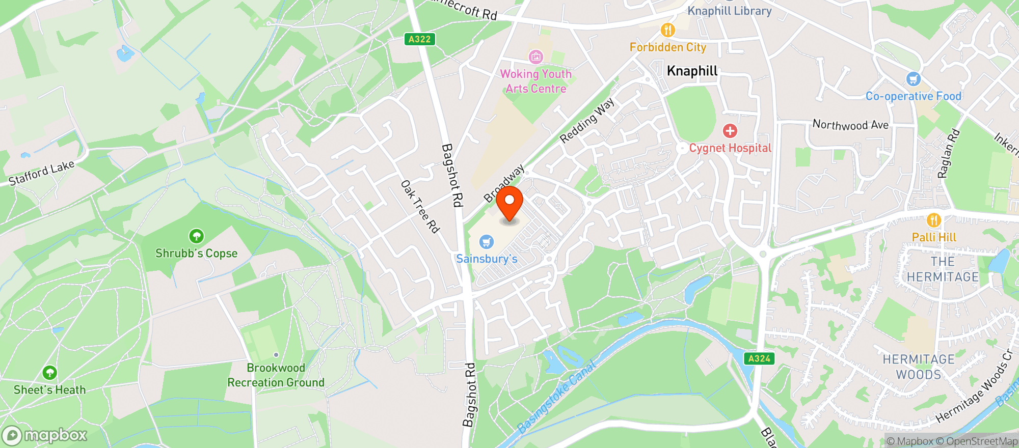 Map showing Sainsburys Brookwood