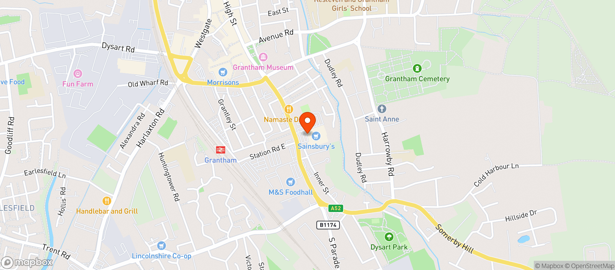 Map showing Sainsburys Grantham
