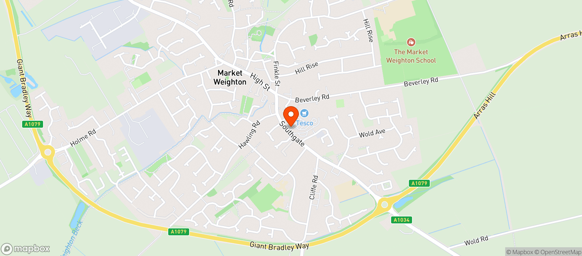 Map showing Tesco Superstore Market Weighton