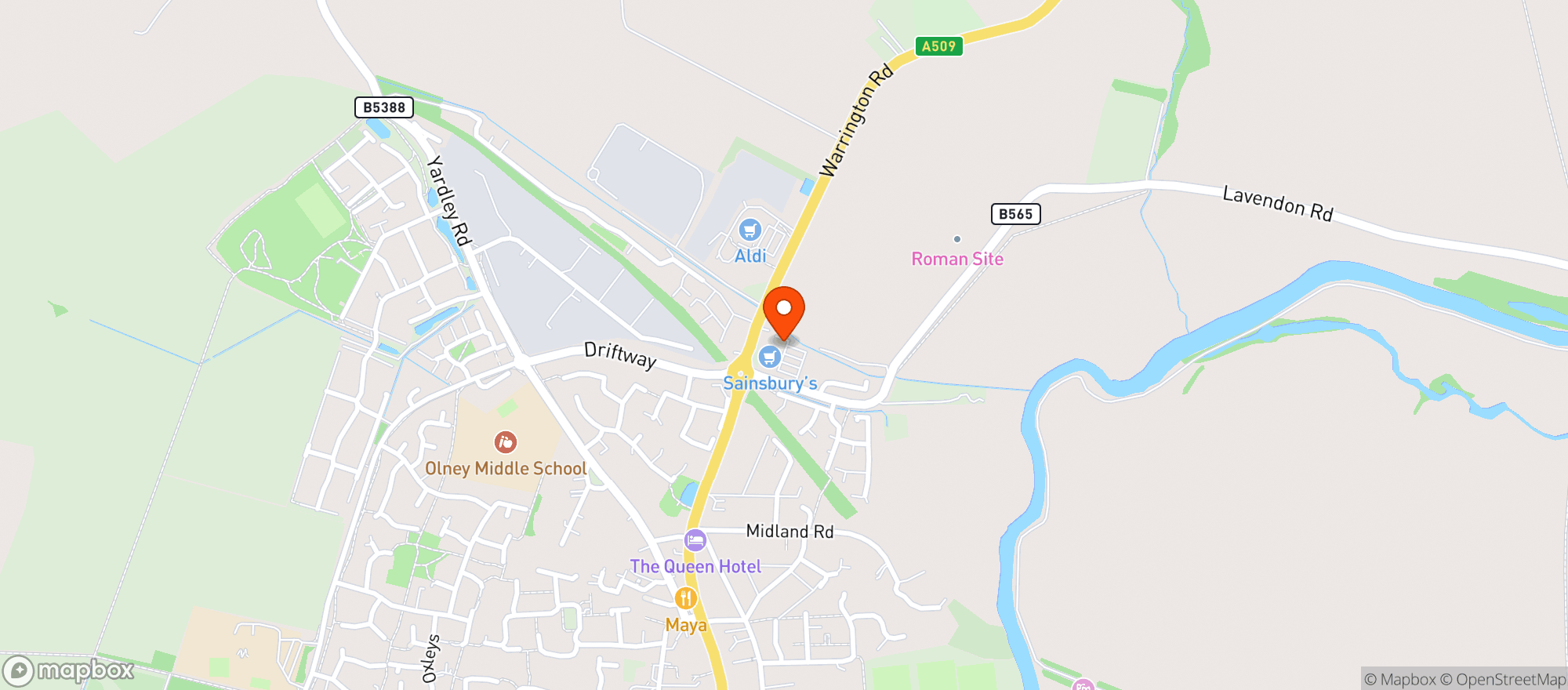 Map showing Sainsburys Olney