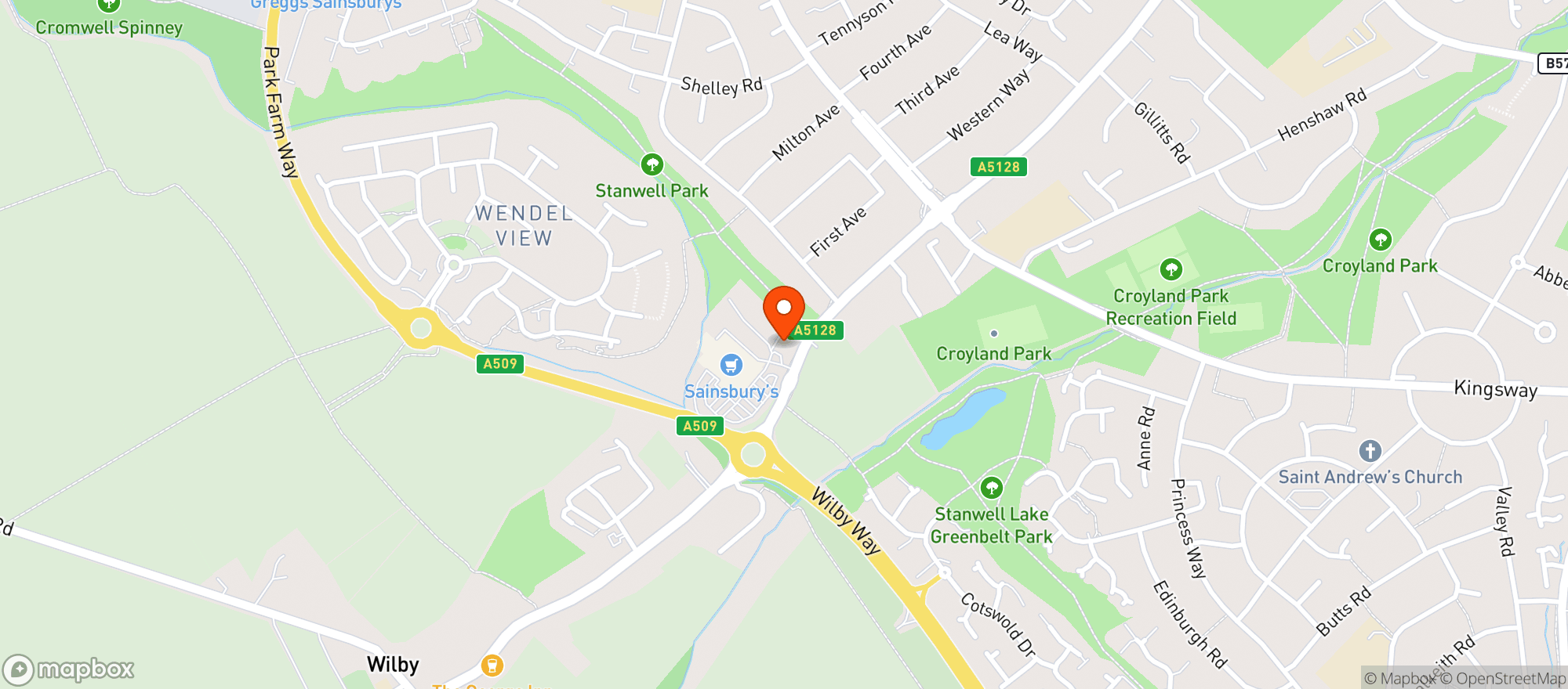 Map showing Sainsburys Wellingborough