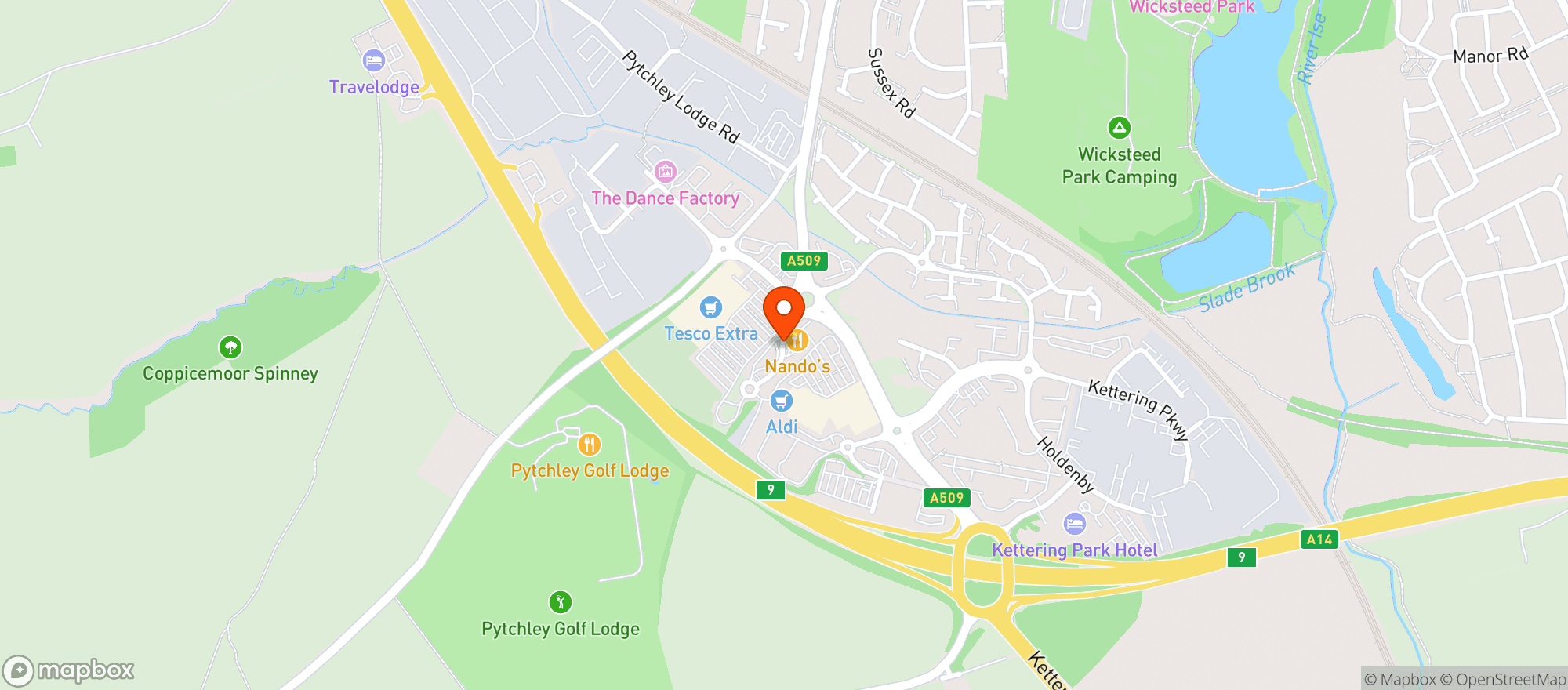 Map showing Tesco Extra Kettering